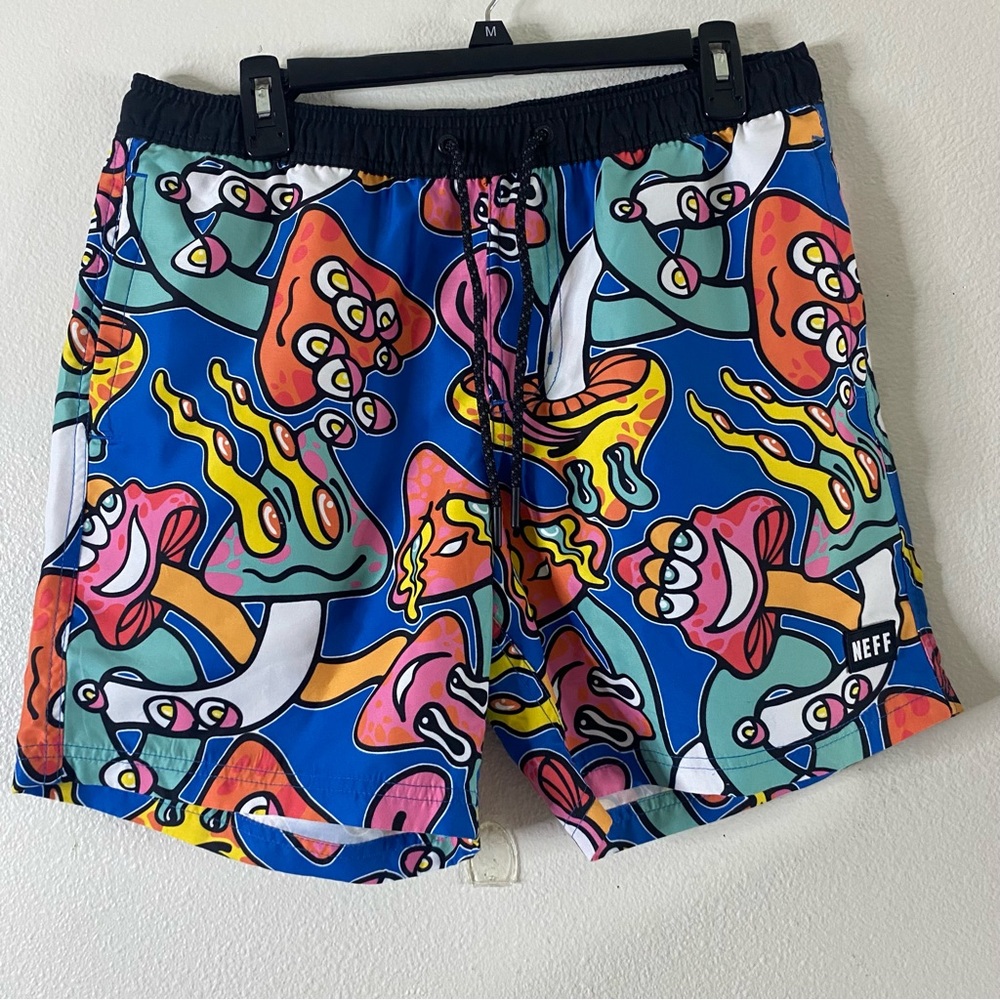 Neff Psychedelic Colorful Graphic Swim Mushroom Shorts Mens Size M Medium
